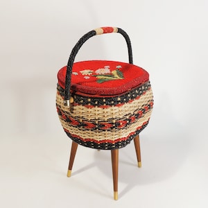 Vintage MCM Era Sewing Basket Storage Organizer image 1