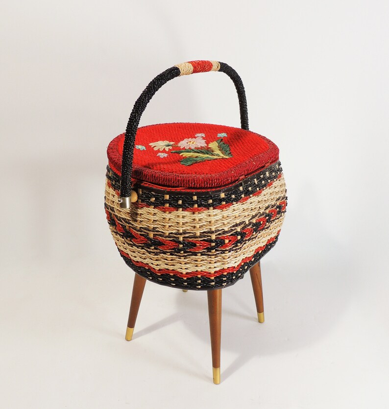Vintage MCM Era Sewing Basket Storage Organizer image 1