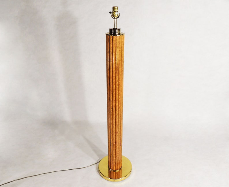 Postmodern Nova Of California Oak Wood Cylinder Floor Lamp with Wicker Rattan Shade