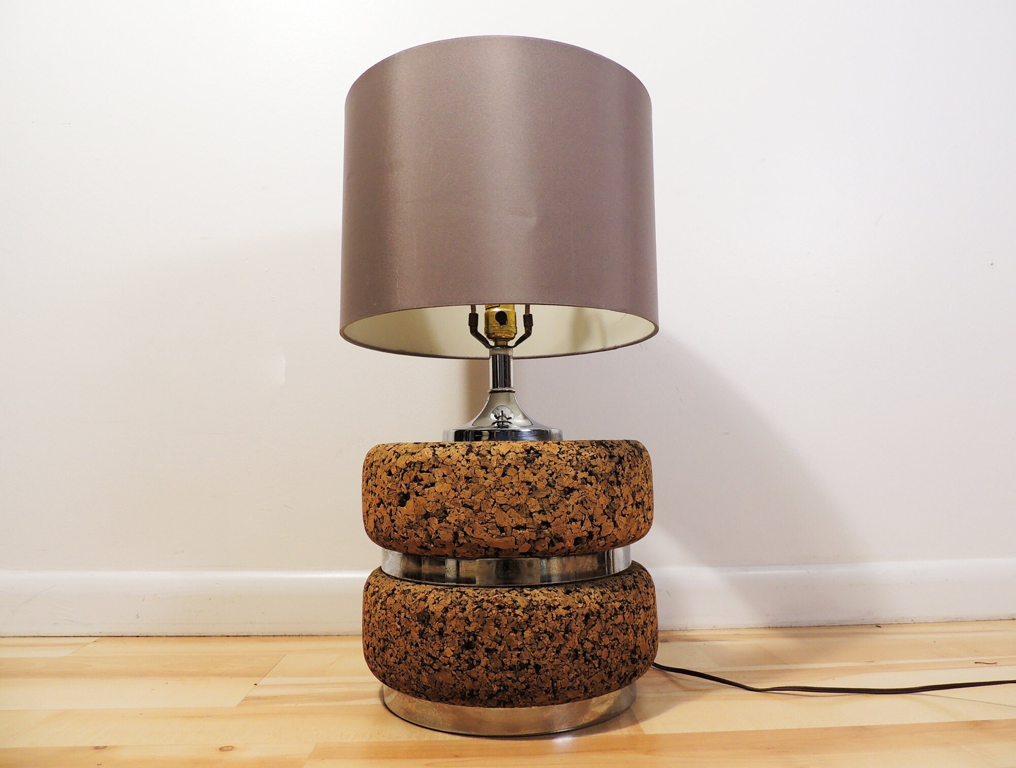 MCM Era Cork & Chrome Table Lamp Etsy
