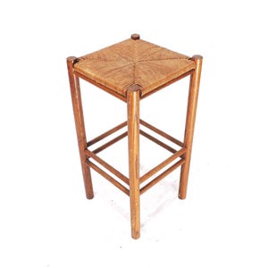 Vintage Wicker Rush Woven seat Solid Wood Bar Stool