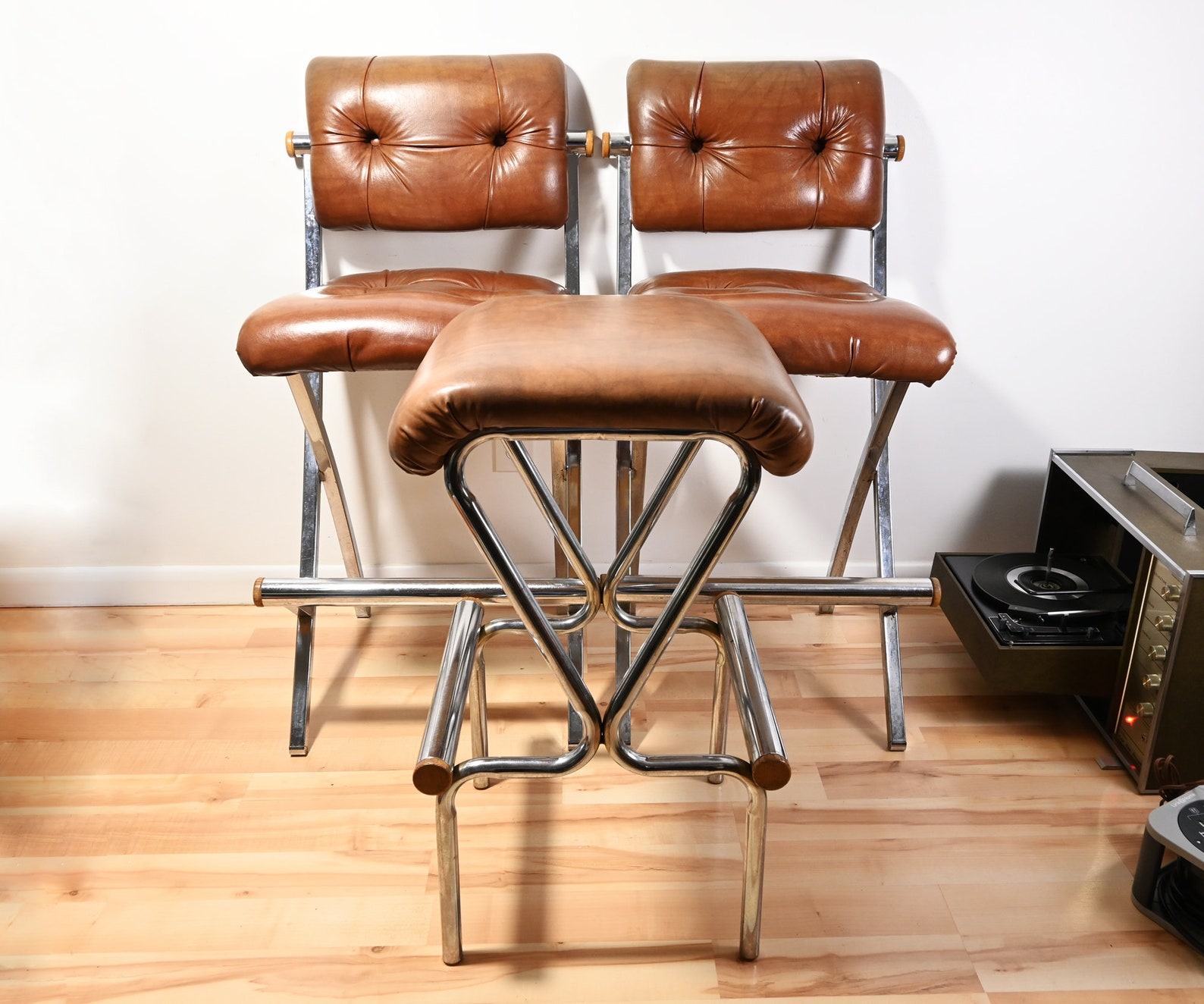 Set of 3 Vintage Daystrom Vinyl Metal Bar Ottoman and Stools Etsy