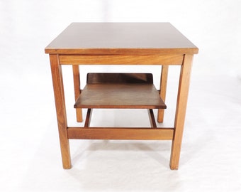 MCM Era BL Marble Formica Top Wood Side End Table with Lower Bookshelf