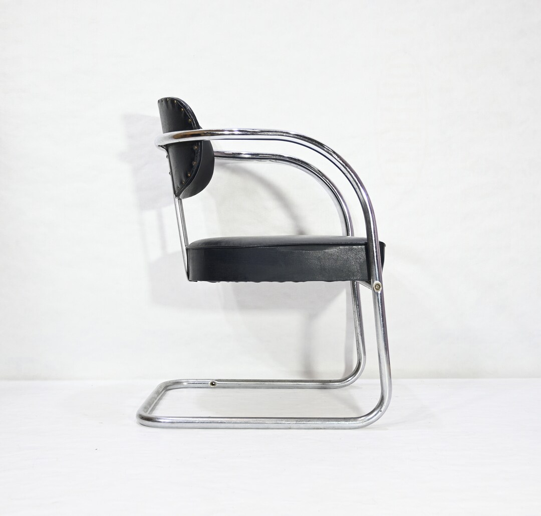 Kem er Attributed Lloyd Mfg Deco Cantilever Chair Chrome Black Vinyl Machine Age Etsy