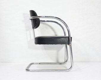 Kem Weber attributed Lloyd Mfg Deco Cantilever Chair Chrome Black Vinyl Machine Age