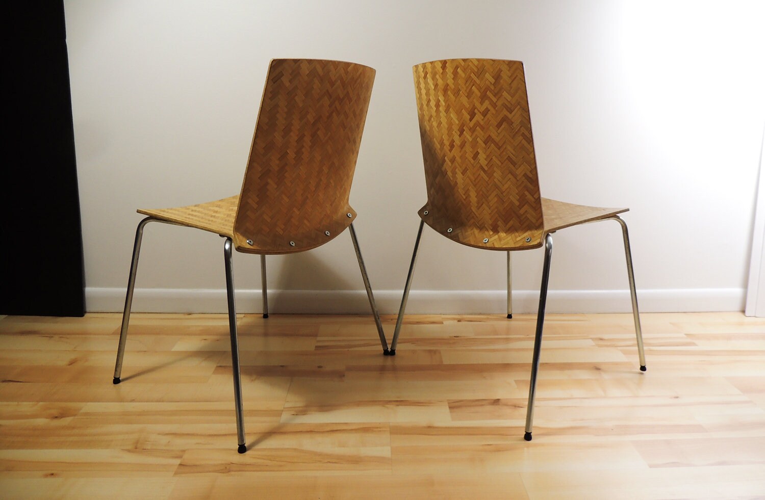 Set of 2 Ikea Eliot Scandinavian Design Textured Bamboo Metal Legs