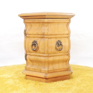 Vintage Thomasville Provincial Wood Hexagonal pedestal Cabinet Nightstand Side End Table