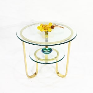 Vintage Modernist Hollywood Regency Round Brass Metal Side Table