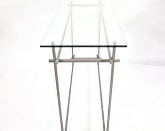 Vintage Minimalist Design Metal Floating Glass Top Geometric Console Table