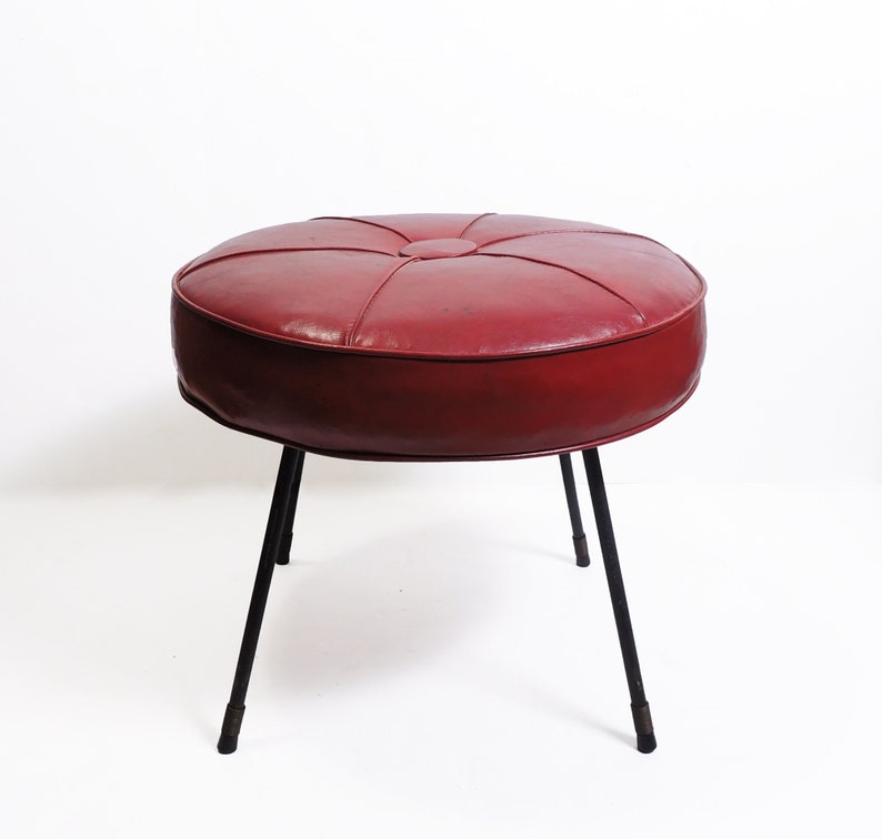 Vintage Mid-Century Merit NY Red Vinyl Foot Stool