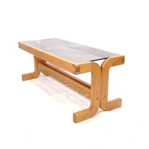 Vintage Solid Wood Glass Top Table rounded cantilever design
