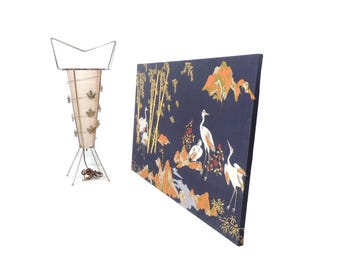 Lámina decorativa de pared con estampado de garzas orientales vintage de estilo chinoiserie, diseñada por Sue Titcher.