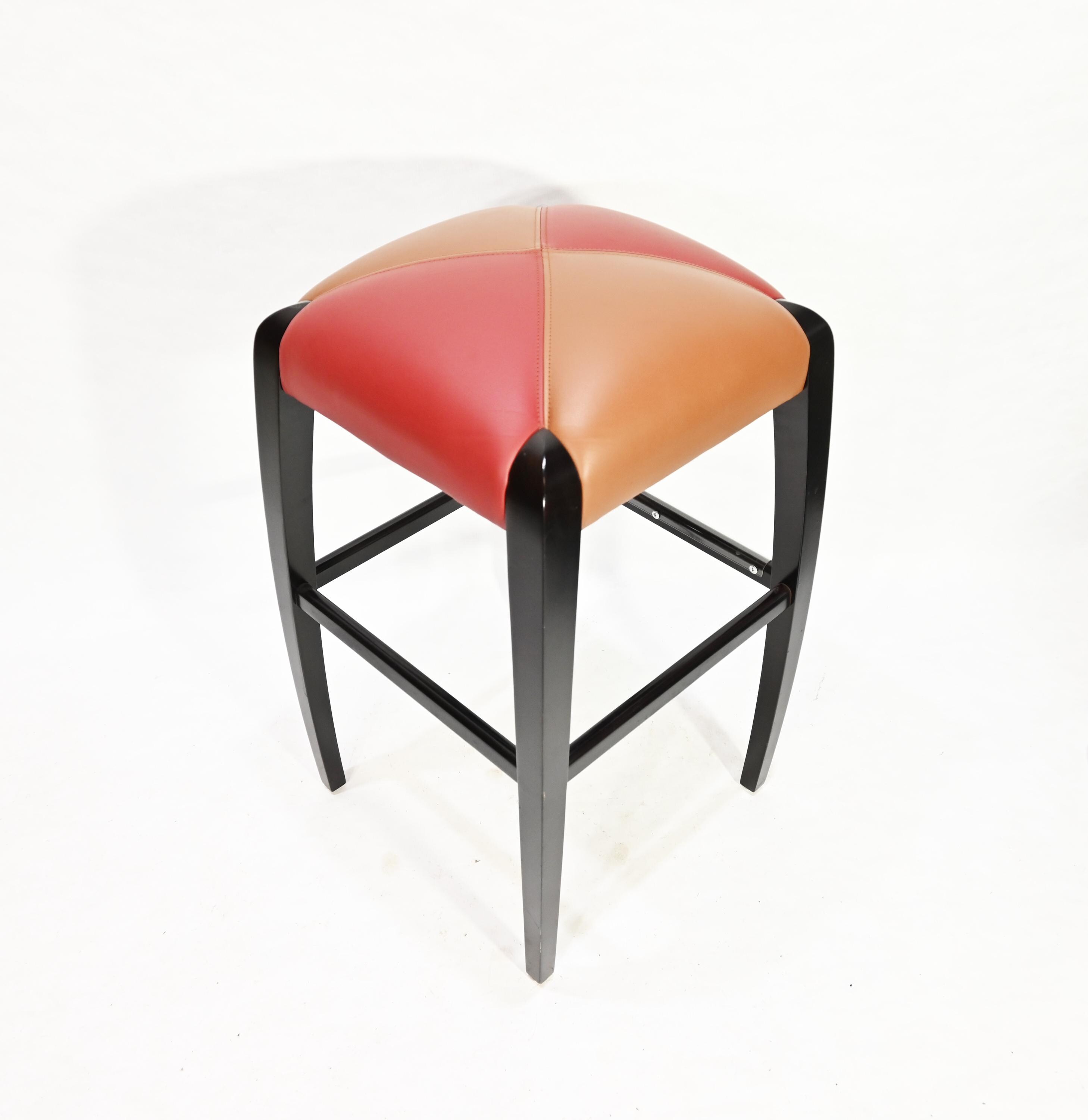 Vintage Post Modern Lowenstein Two Tone Leather Top Bar Stool