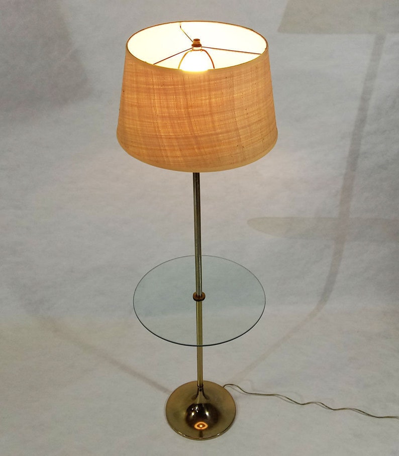 Vintage Mid Century Modern Metal Laurel Tulip Floor Lamp With Glass Table