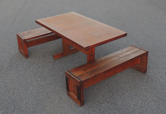 Set Of 3 Vintage Harvest Solid Wood Heavy Duty Dining Bench Etsy