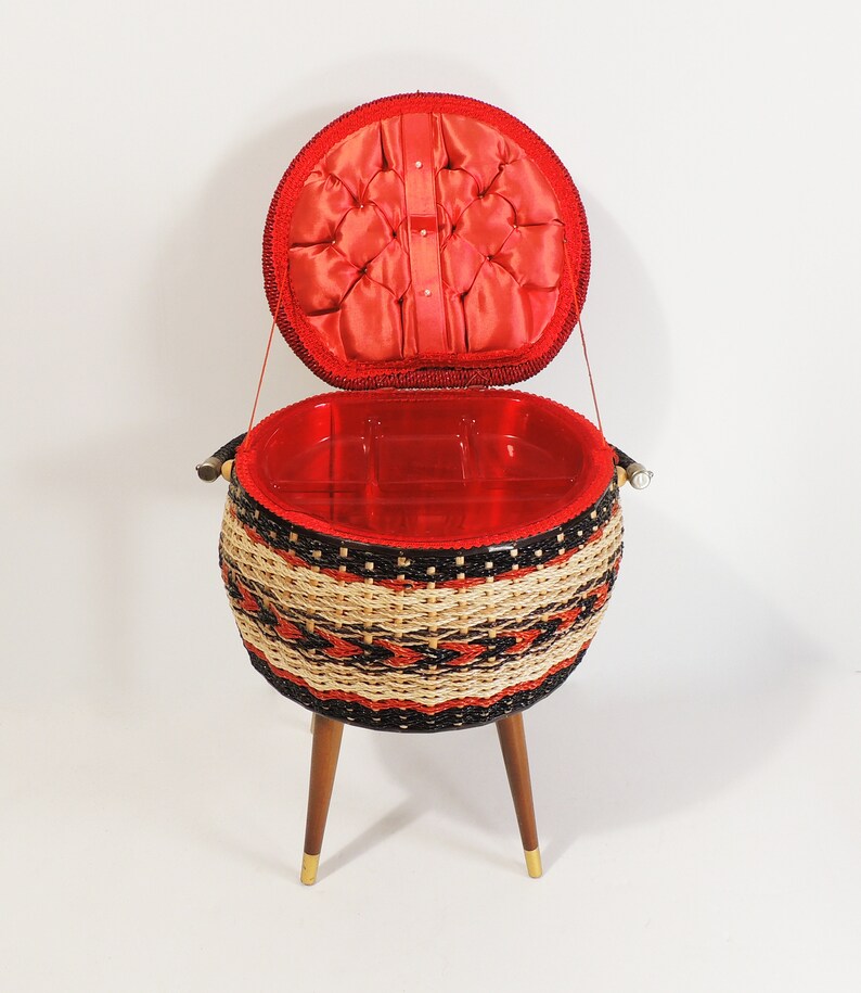Vintage MCM Era Sewing Basket Storage Organizer image 2