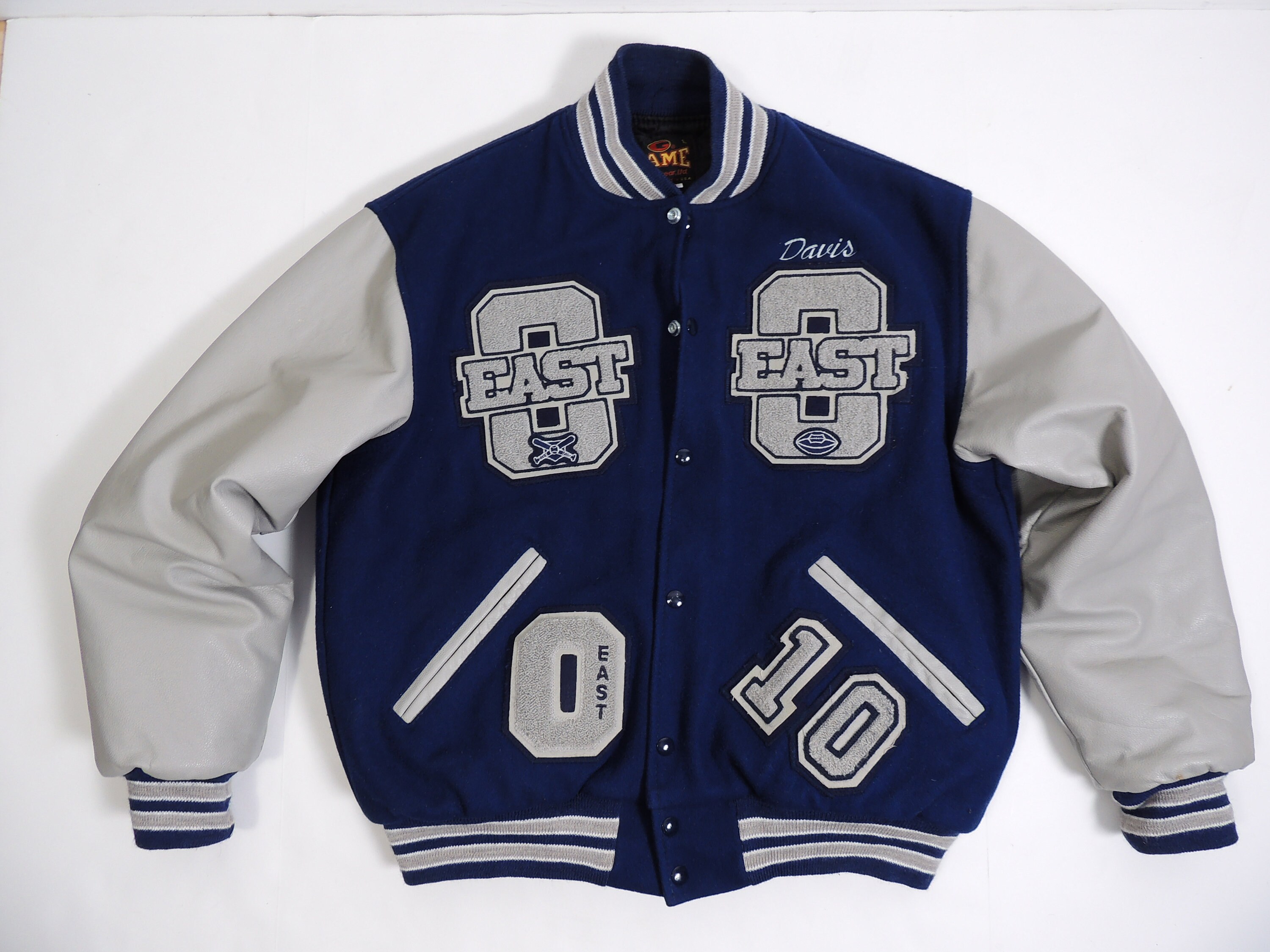 Varsity Letterman Football Baseball Jacket Leather Sleeves Mens L