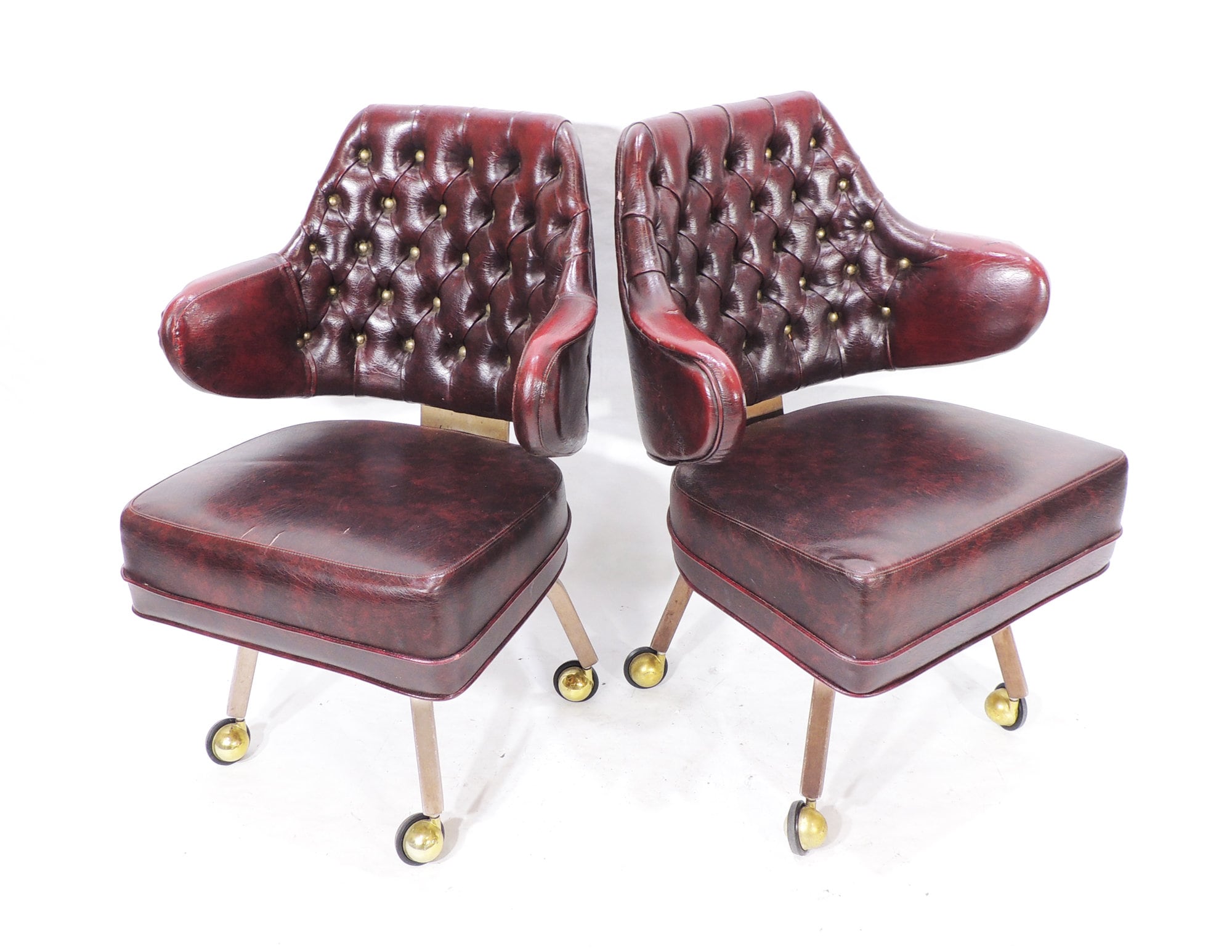 Two Vintage Mid-century Era Gasser Tufted Dark Red Vinyl