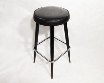 MCM Era Round Black Vinyl Metal Bar Stool