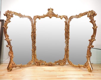 Vintage 3 Piece French Rocco Style Decor Gilded Union City Mirror Triptych Set