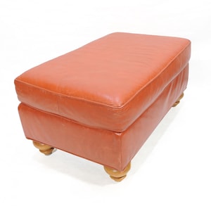 Large Vintage Ethan Allen Genuine top grain leather Ottoman Chair stool