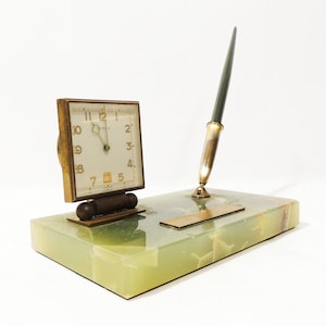 Vintage Sheaffer Onyx Basis Füllfederhalter mit drehbarer Semca Schreibtisch Schweizer Uhr