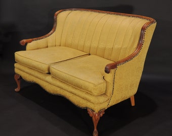 Vintage French Style Yellow-gold Cabriole Wood Lounge Sofa Loveseat - local pickup