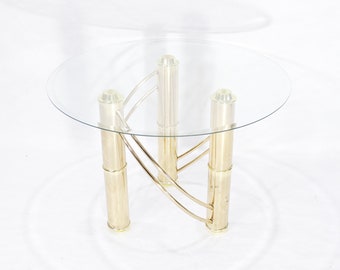 Vintage Three Pillars Metal Twisted Round Glass Top Side End Table