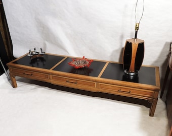 Local Pickup - 71" long Thomasville Tamerlane low Coffee Tea Table with 3 drawers Oriental Design Rustic