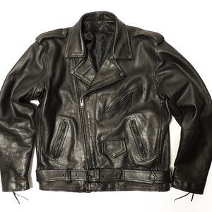Vintage Biker Jacket Leather Black Metal Zippers | Etsy