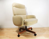 Large Postmodern Scandiline Executive Office Cloth Wood Swivel Rolling Chair