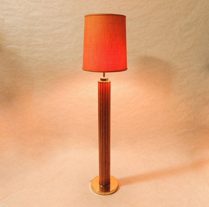 Postmodern Nova Of California Oak Wood Cylinder Floor Lamp with Wicker Rattan Shade
