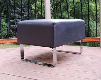 Postmodern Rectangular Chrome Dark Gray Vinyl Seat Bench