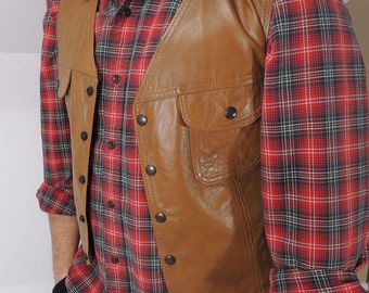 Vintage MCM era Buckboard Leather Hippie Vest Jacket Slim fit