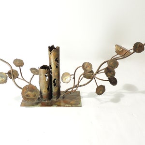 Vintage Metal Brutalist Abstract Candelabra Candle Holder Center Piece