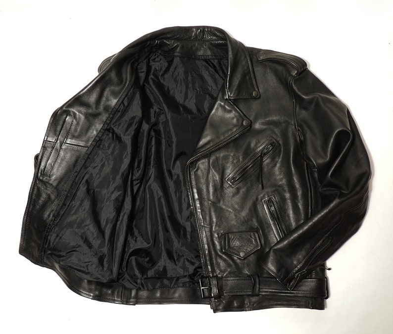 Vintage Biker Jacket Leather Black Metal Zippers - Etsy