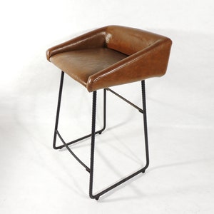 Postmodern Brown Vinyl Seat Metal Industrial Style Bar Stool image 1