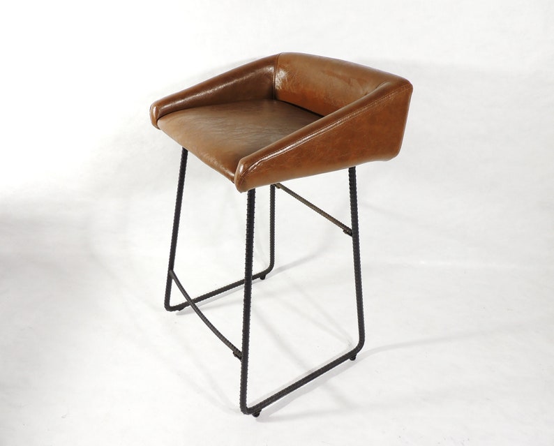 Postmodern Brown Vinyl Seat Metal Industrial Style Bar Stool image 1