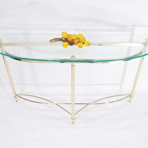 Vintage Modernist Era Elegant Half Moon Glass Top Metal Side Console Table