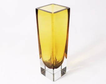 Vintage Mid-Century Modern Murano Amber Hand Blown Glass Sommerso Vase