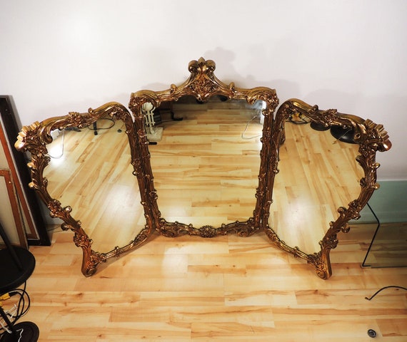 Vintage 3 Piece French Rocco Style Decor Gilded Union City Mirror