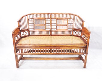 Vintage Caned Seating Bamboo Pavilion Loveseat Bench - local or arranged pickup only