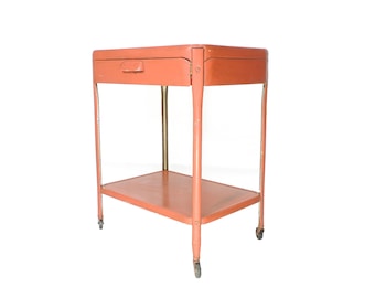 Modernist Era Minimalist Design Metal Two-Tier Rolling Serving Cart on Casters