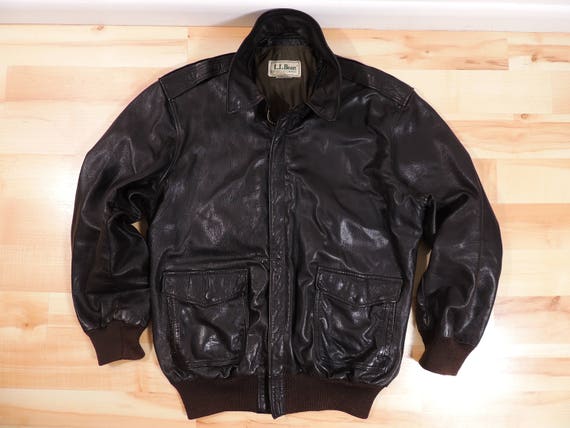 Vintage American Beat-up Llbean Bomber Flight Jacket Talon Front 