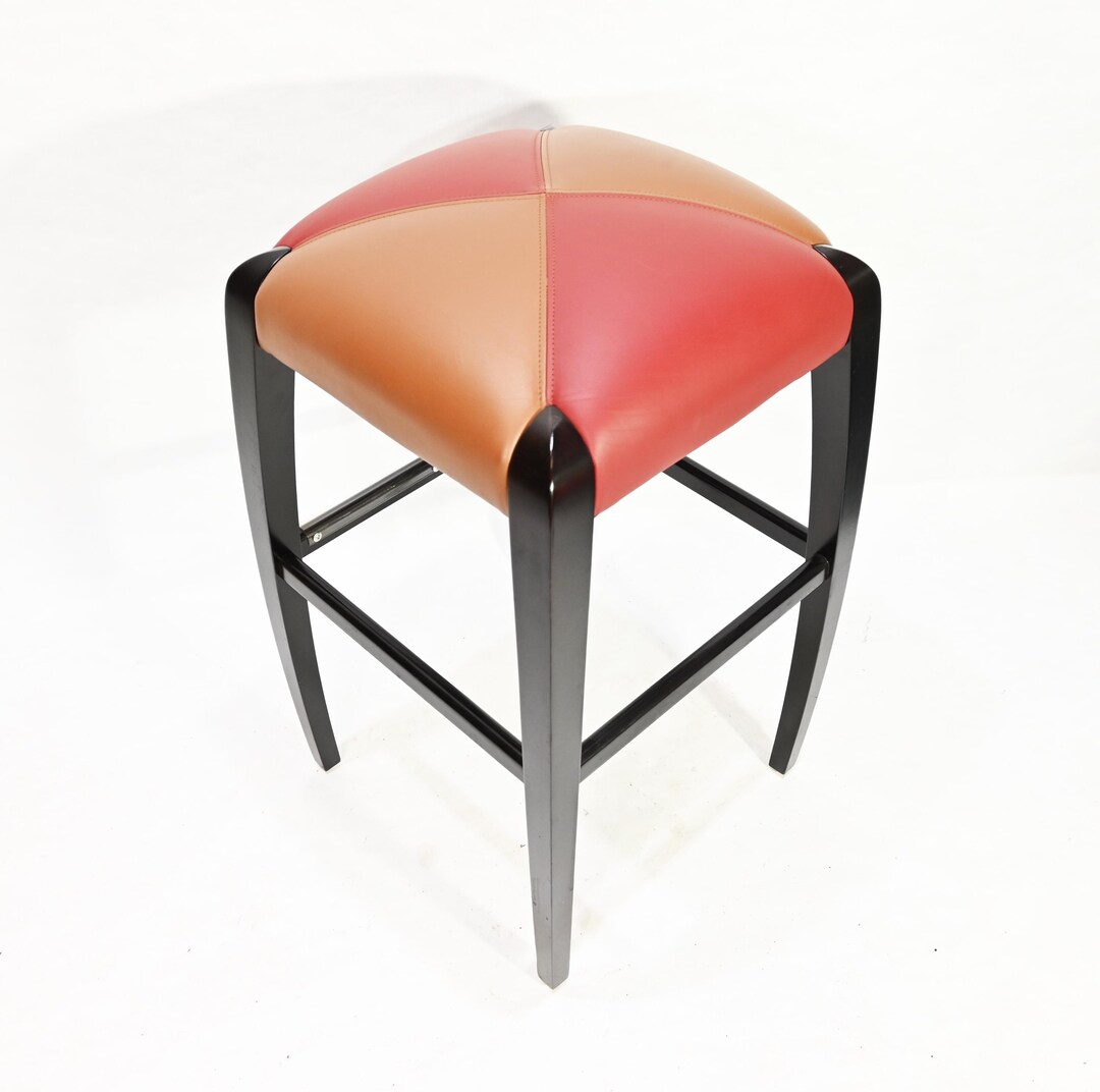 Vintage Post Modern Lowenstein Two Tone Leather Top Bar Stool