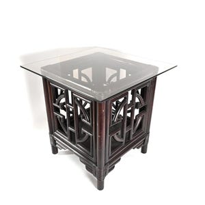 Vintage Bamboo Glass Top Side End Table with storage