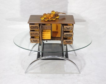 Vintage Oriental Style Wood Yellow Cloth Floral Organizer Jewelry Box Storage