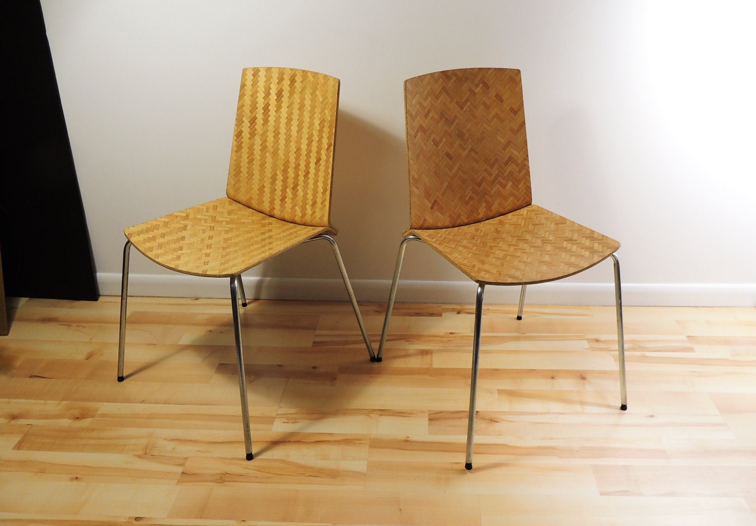 vintage IKEA eliot スタッキング　チェア　ラタン　old Set of 2 Ikea Eliot Scandinavian Design Textured Bamboo Metal Legs