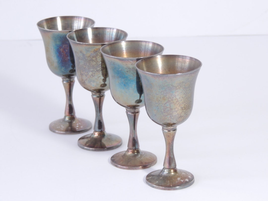 Vintage Set of 4 Silver Plated Goblets Portugal Etsy