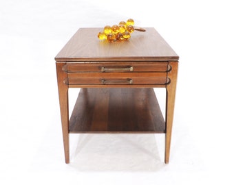 Modernist Era Rustic Mersman Formica Top Wood Finish Nightstand Side End Table with Drawer